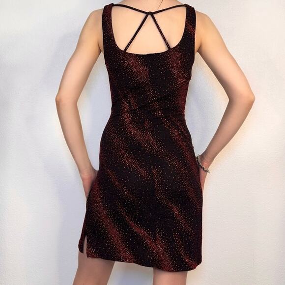 Vintage 90s Glitter Mini Dress Black Red Sparkle Strappy Back Rocket Candy Party - Picture 4 of 7